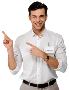 Mann der mit Finger zeigt