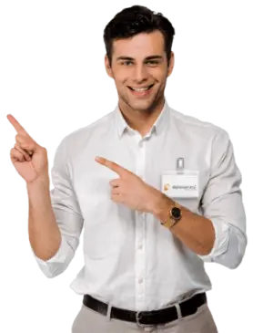 Mann der mit Finger zeigt