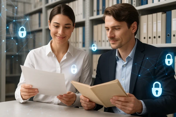 Zwei Person bei der professionellen Aktenprüfung